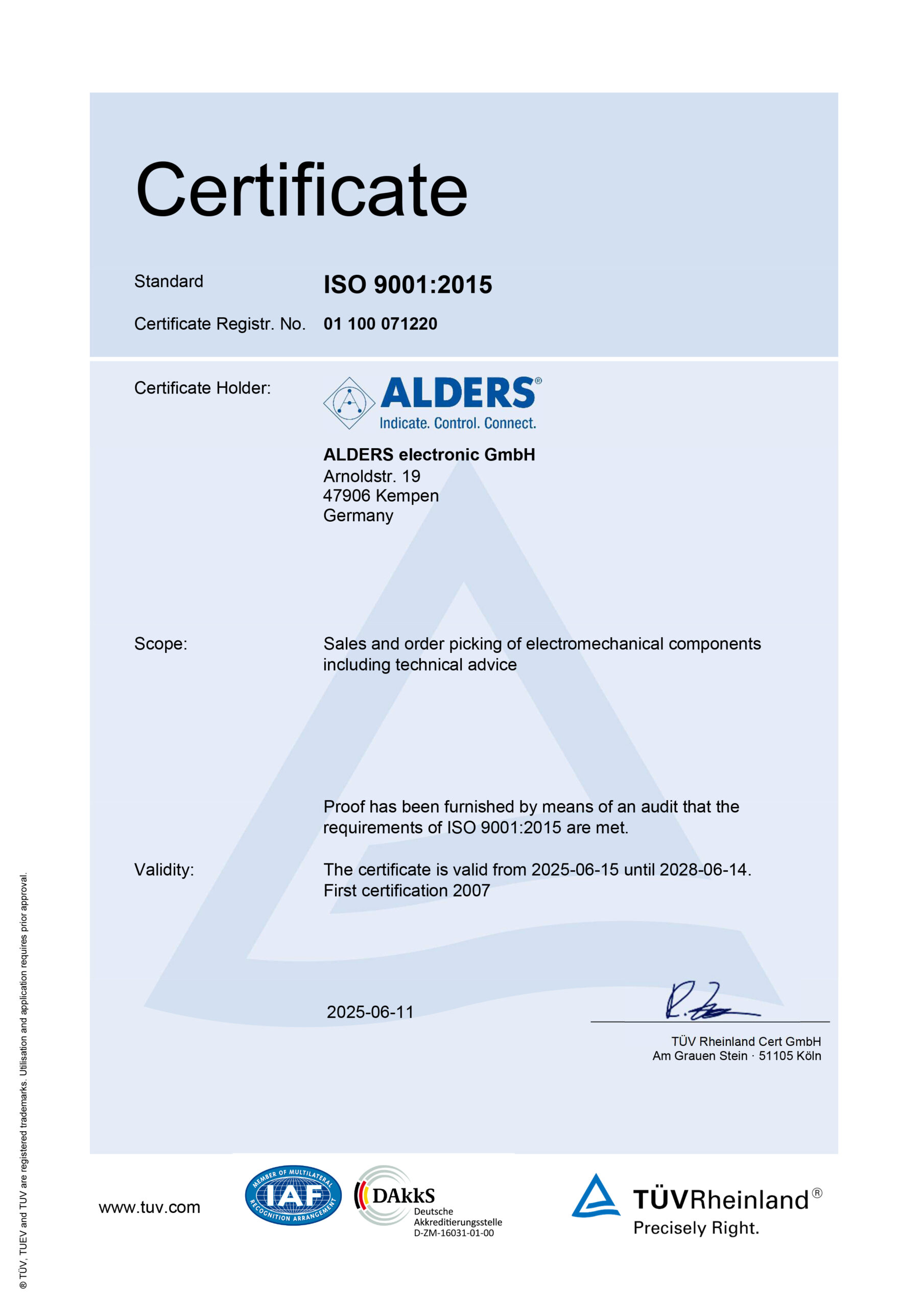 ISO Zertifikat englisch